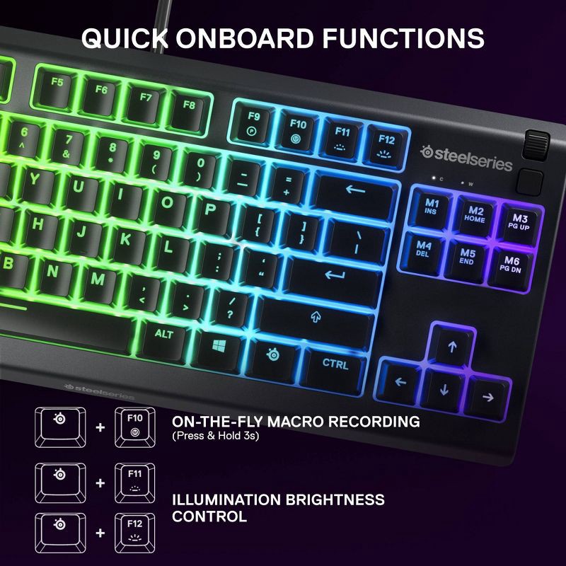 slide 2 of 9, SteelSeries Apex 3 TKL Wired Gaming Keyboard for PC: RGB Lighting, Water-Resistant, Compact, 1 ct