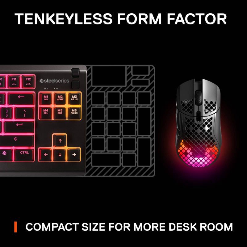slide 7 of 9, SteelSeries Apex 3 TKL Wired Gaming Keyboard for PC: RGB Lighting, Water-Resistant, Compact, 1 ct