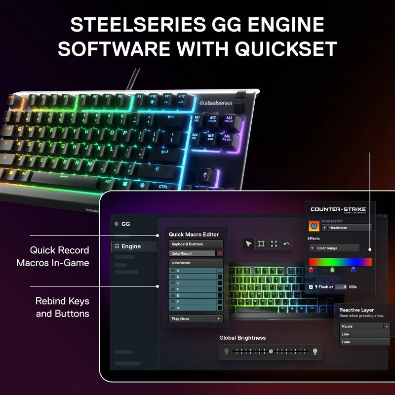 slide 1 of 9, SteelSeries Apex 3 TKL Wired Gaming Keyboard for PC: RGB Lighting, Water-Resistant, Compact, 1 ct