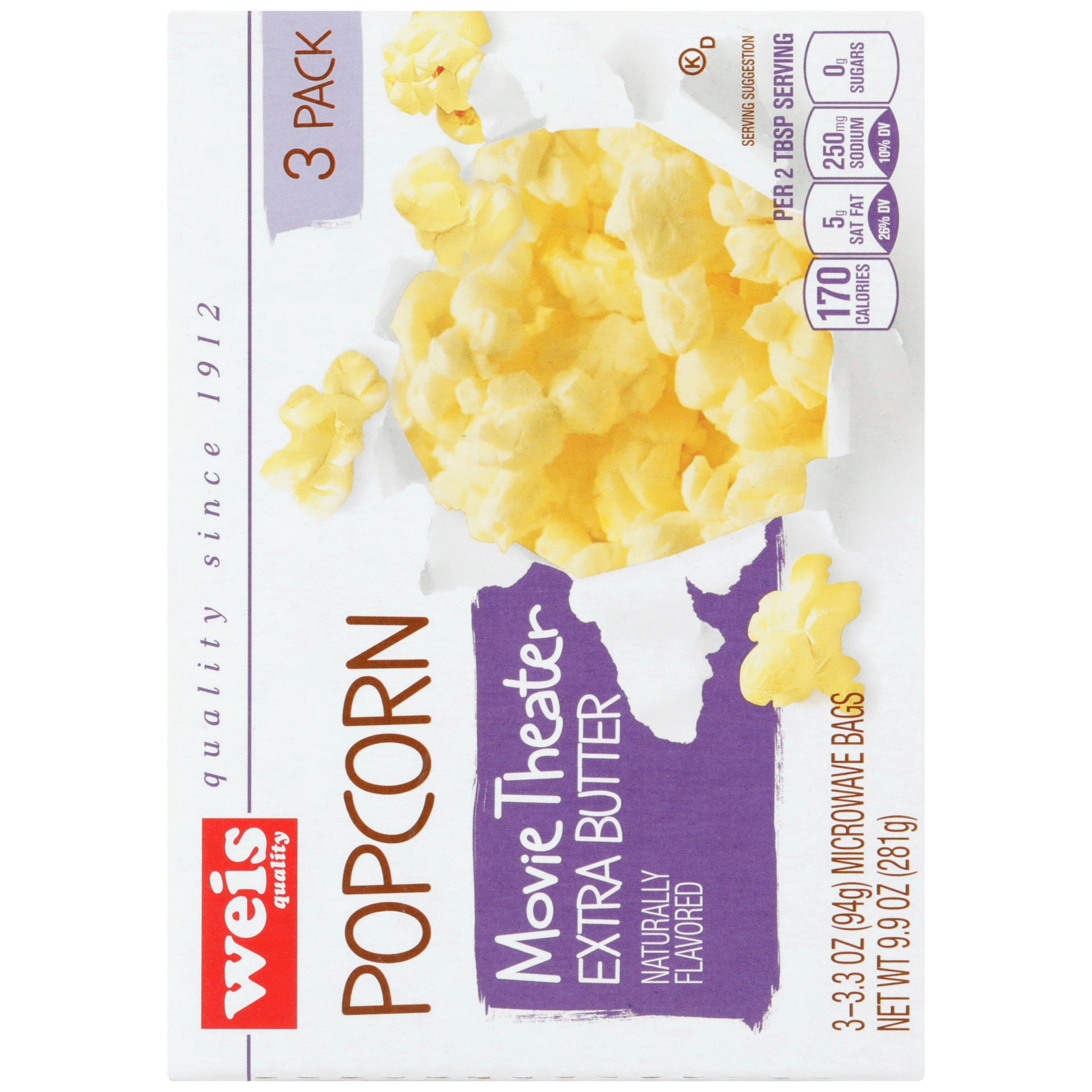 slide 2 of 6, Weis Quality Movie Theater Extra Butter Microwave Popcorn, 9.9 oz