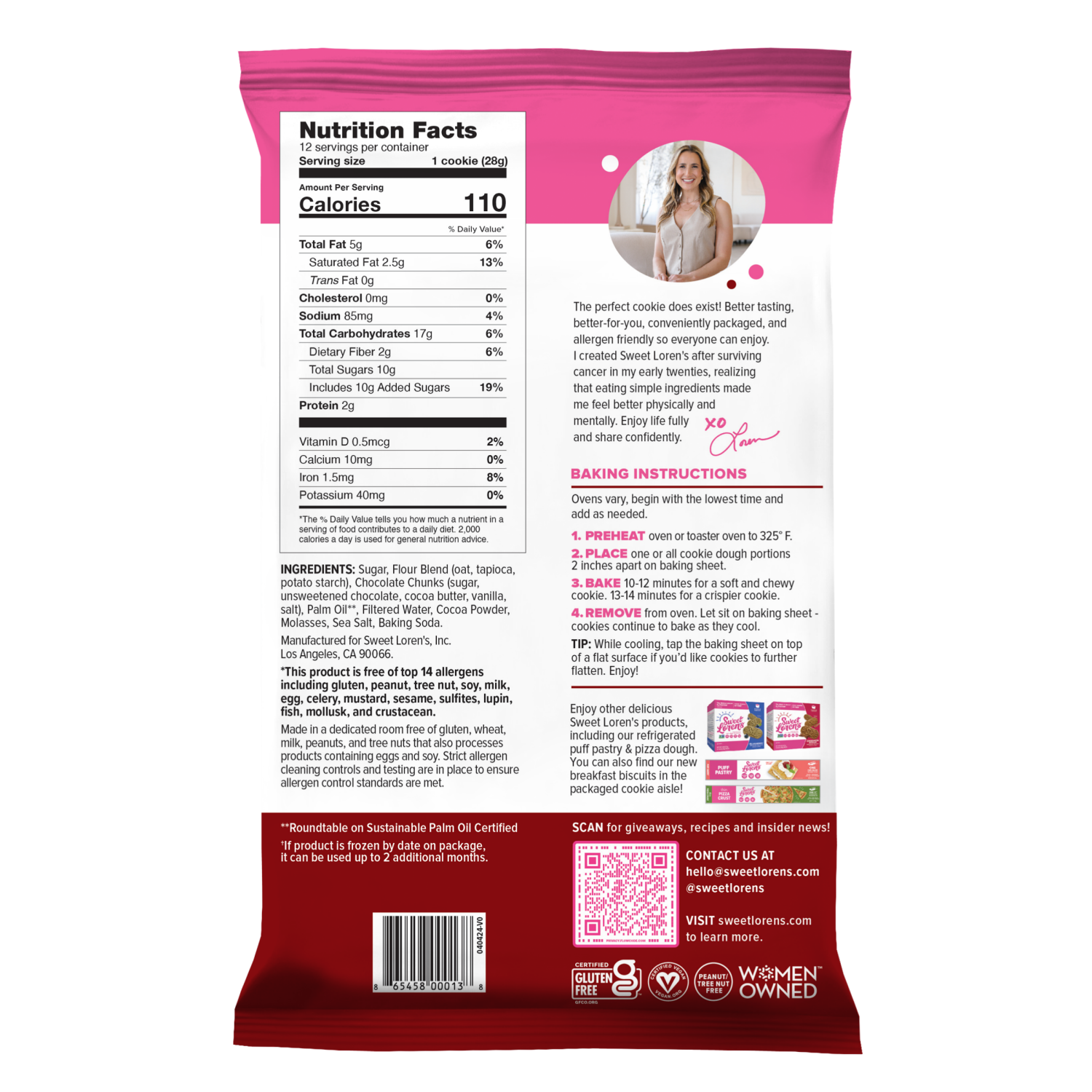 slide 2 of 2, Sweet Loren's Sweet Lorens Fudgy Brownie Cookie Dough 12 oz, 12 ct