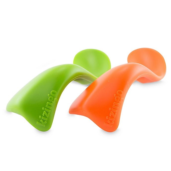 slide 2 of 5, Kizingo Right-Handed Toddler Spoons - Pea/Carrots, 2 ct