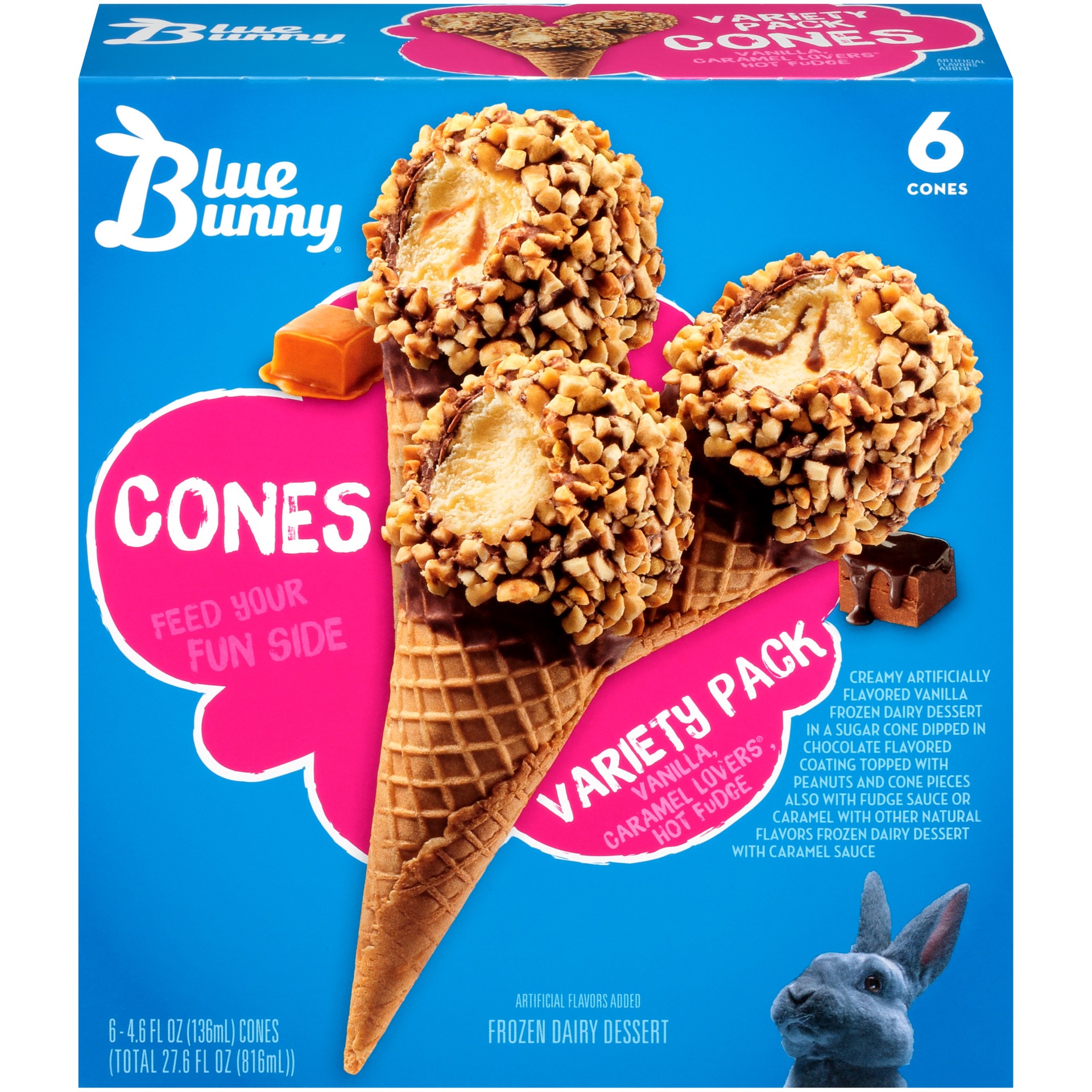 slide 3 of 4, Blue Bunny Variety Pack Vanilla, Caramel Lovers, Hot Fudge Ice Cream Cones 6 - 4.6 fl oz Cones, 6 ct