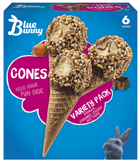 slide 2 of 4, Blue Bunny Variety Pack Vanilla, Caramel Lovers, Hot Fudge Ice Cream Cones 6 - 4.6 fl oz Cones, 6 ct