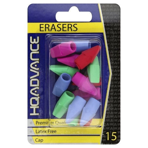 slide 1 of 2, HQ Advance Pencil Cap Erasers, 15 ct