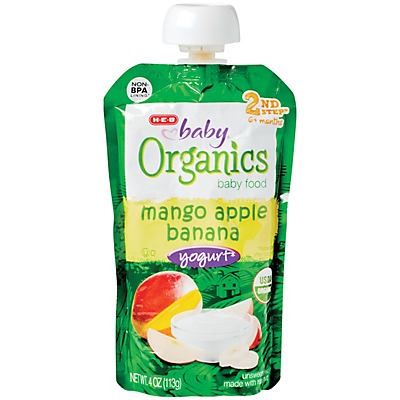 slide 1 of 1, H-E-B Baby Organics Banana Apple Mango Yogurt, 4 oz