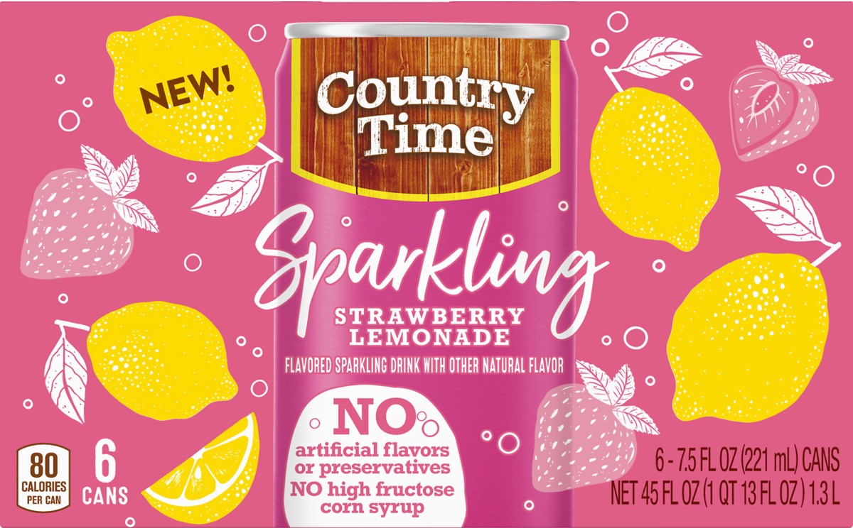 slide 5 of 8, Country Time Sparkling Drink, Strawberry Lemonade , 6 ct - 7.5 fl oz Cans, 6 ct