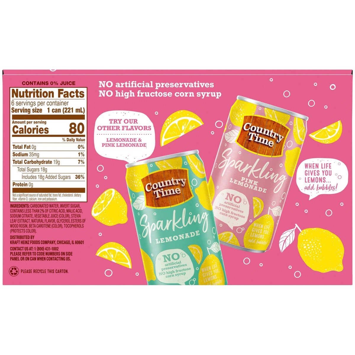 slide 6 of 8, Country Time Sparkling Drink, Strawberry Lemonade , 6 ct - 7.5 fl oz Cans, 6 ct