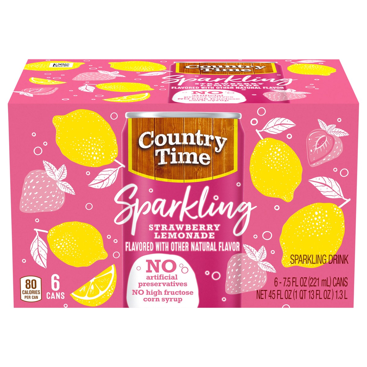 slide 1 of 8, Country Time Sparkling Drink, Strawberry Lemonade , 6 ct - 7.5 fl oz Cans, 6 ct