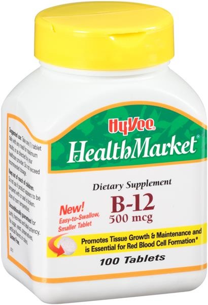 slide 1 of 1, Hy-Vee Healthmarket Vitamin B12 500Mcg Tablets, 100 ct