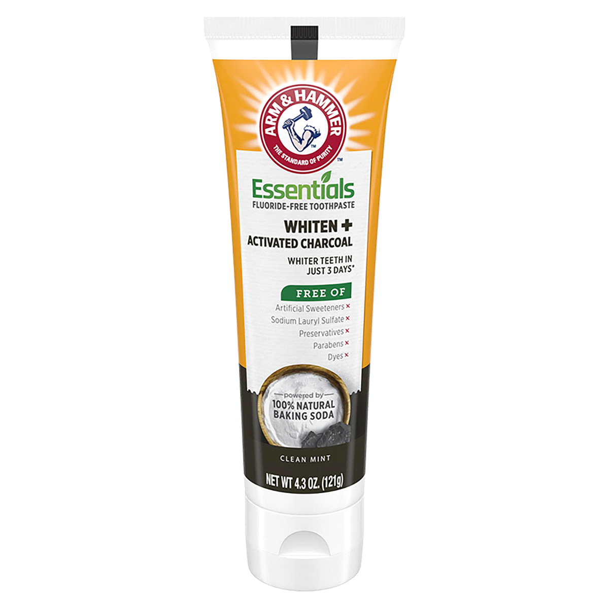 slide 1 of 1, ARM & HAMMER Essentials White Plus Activated Charcoal, 4.3 oz