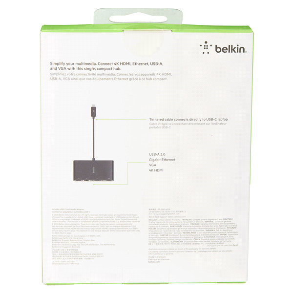 slide 23 of 29, Belkin USB-C Multimedia Adapter (USB-C TO GBE, HDMI, VGA, USB-A), 1 ct