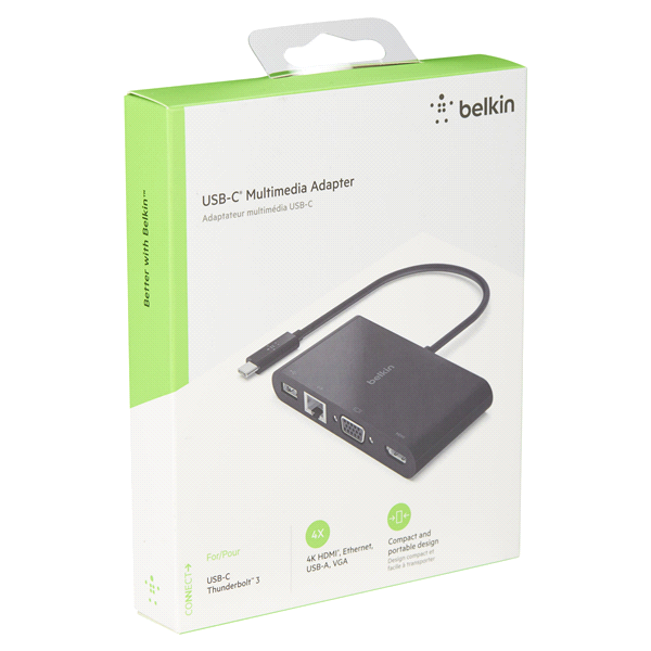 slide 4 of 29, Belkin USB-C Multimedia Adapter (USB-C TO GBE, HDMI, VGA, USB-A), 1 ct