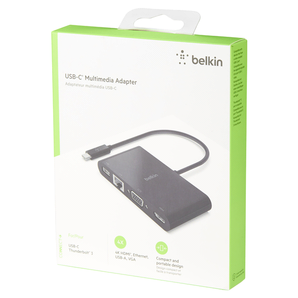 slide 11 of 29, Belkin USB-C Multimedia Adapter (USB-C TO GBE, HDMI, VGA, USB-A), 1 ct