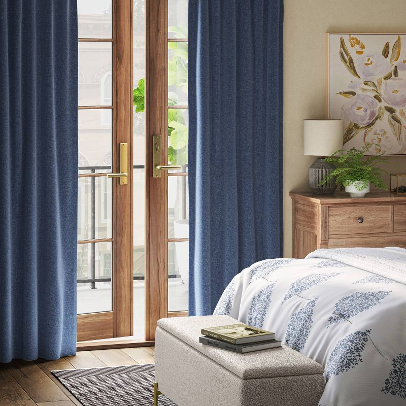 slide 2 of 7, 50"x63" Blackout Aruba Window Curtain Panel Blue Denim - Threshold™: Recycled Polyester, OEKO-TEX Certified, Solid Drapes, 1 ct