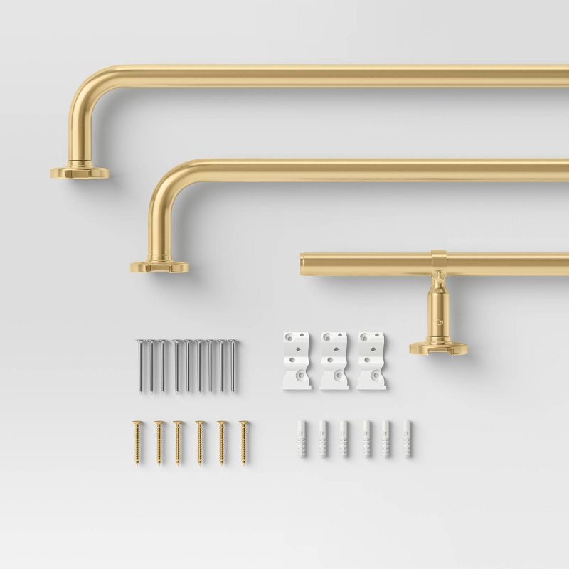 slide 3 of 4, 66"-120" Blackout Rounded Curtain Rod Brass - Threshold™: Gold Steel, Quick Mount, Single Rod, 0.875" Diameter, 1 ct
