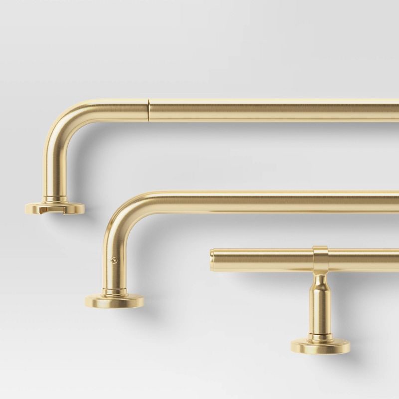 slide 4 of 4, 66"-120" Blackout Rounded Curtain Rod Brass - Threshold™: Gold Steel, Quick Mount, Single Rod, 0.875" Diameter, 1 ct