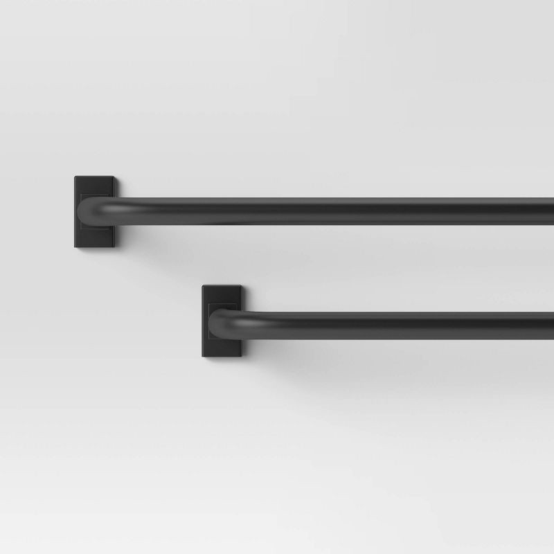 slide 1 of 3, 36"-66" Blackout Rectangle Curtain Rod Black - Threshold™: Matte Black, Powder-Coated, Quick Mount, Steel & Aluminum, 1 ct