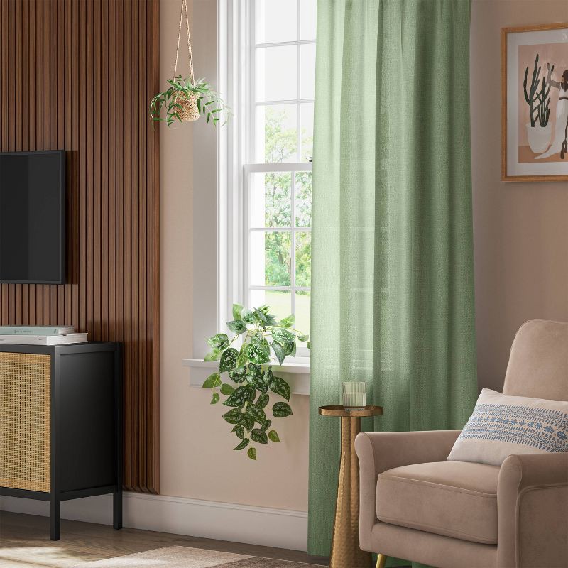 slide 2 of 6, 54"x63" Light Filtering Solid Farrah Window Curtain Panel Sage Green - Threshold™: Ribbed Cotton & Recycled Polyester, 1 ct