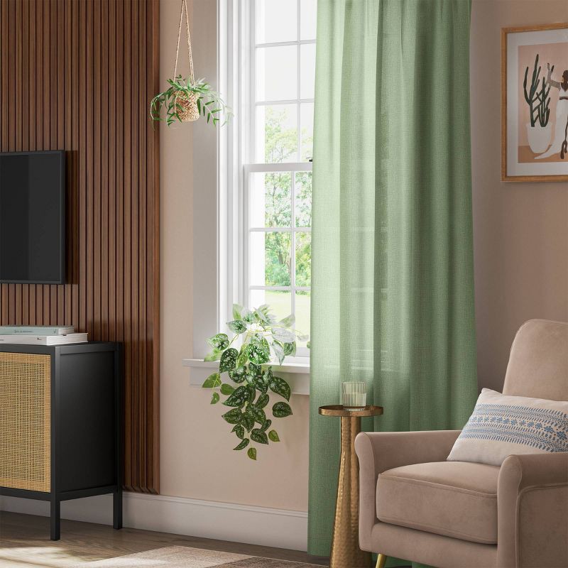 slide 2 of 6, 54"x84" Light Filtering Solid Farrah Window Curtain Panel Sage Green - Threshold™: Cotton & Recycled Polyester, UV Protection, 1 ct
