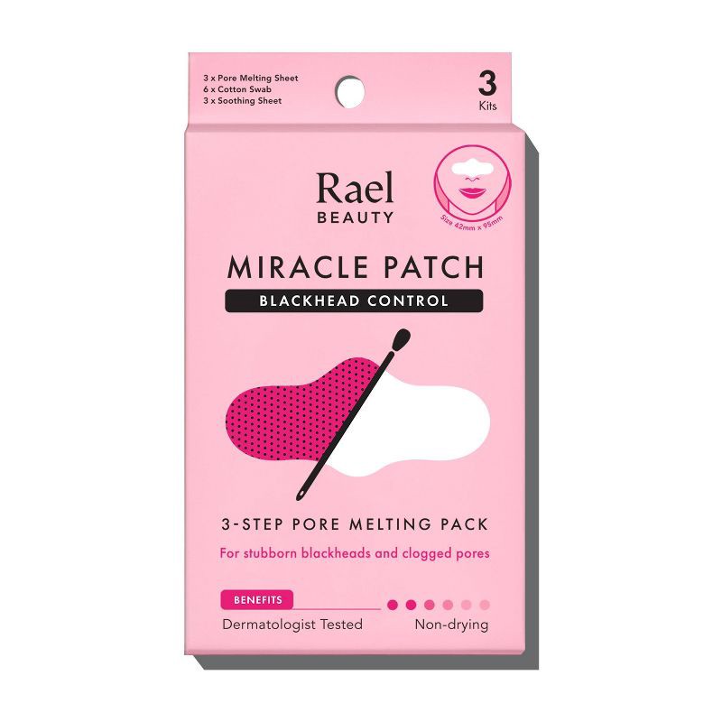 slide 1 of 8, Rael Miracle Patch Blackhead Control 3-Step Pore Melting Nose Strips Pack - 3ct, 3 ct