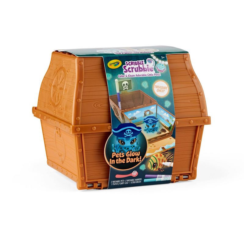 slide 2 of 5, Crayola Scribble Scrubbie Ocean Pets Glow Treasure Chest Activity Kit: Craft Kit for Kids, Includes Markers & Figures, 1 ct