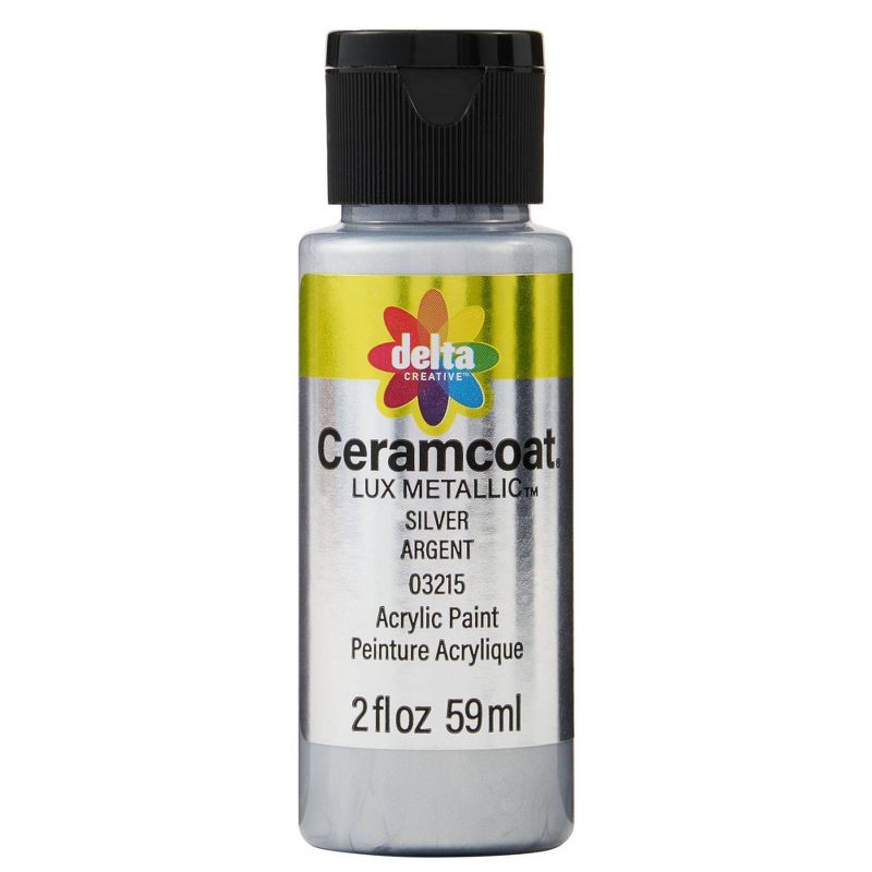 slide 1 of 4, Delta 2 fl oz Ceramcoat Luxe Metallic Paint Silver: Acrylic Craft Paint for Wood, Water-Based, Age 13+, 2 fl oz