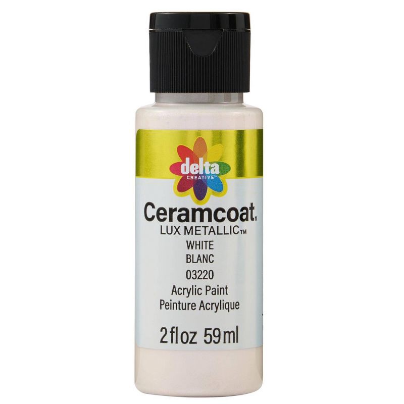 slide 1 of 5, Delta 2 fl oz Ceramcoat Luxe Metallic Paint White: Water-Based, Interior & Exterior, Wood & Metal, Quick-Dry, 5 sq ft Coverage, 2 fl oz, 5 sq ft