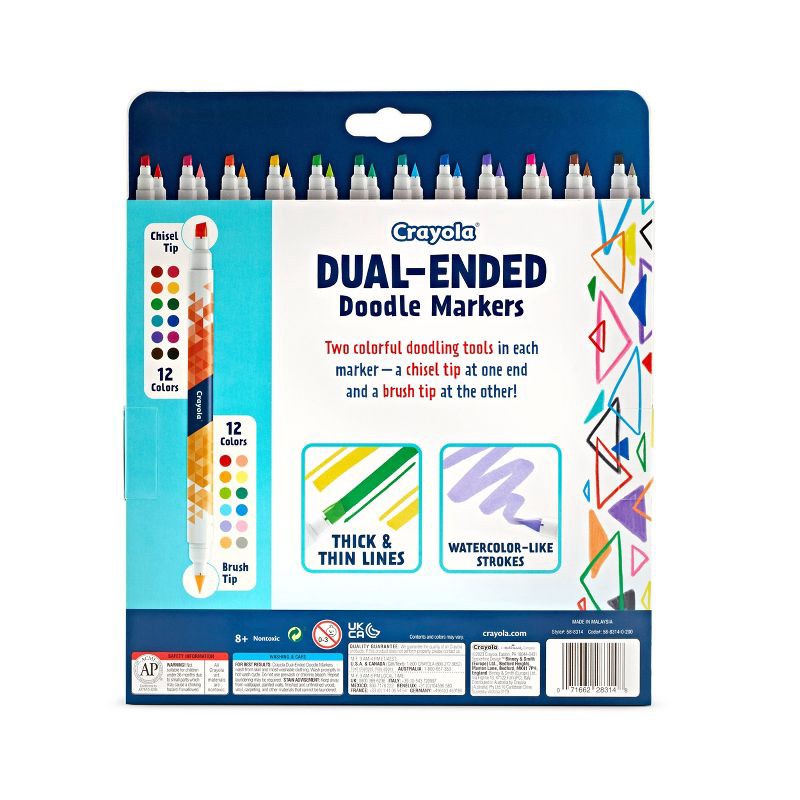 slide 3 of 6, Crayola 12ct Doodle & Draw Dual Ended Markers, 24 Colors, Brush & Chisel Tip, Teacher Essentials, Adult Coloring Supplies, Ages 3+, 12 ct