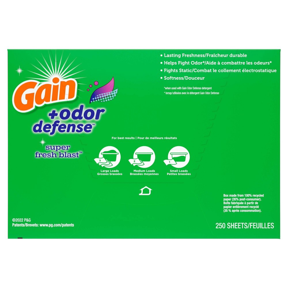 slide 7 of 7, Gain Odor Defense Dryer Sheet - Super Fresh Blast - 250ct, 250 ct