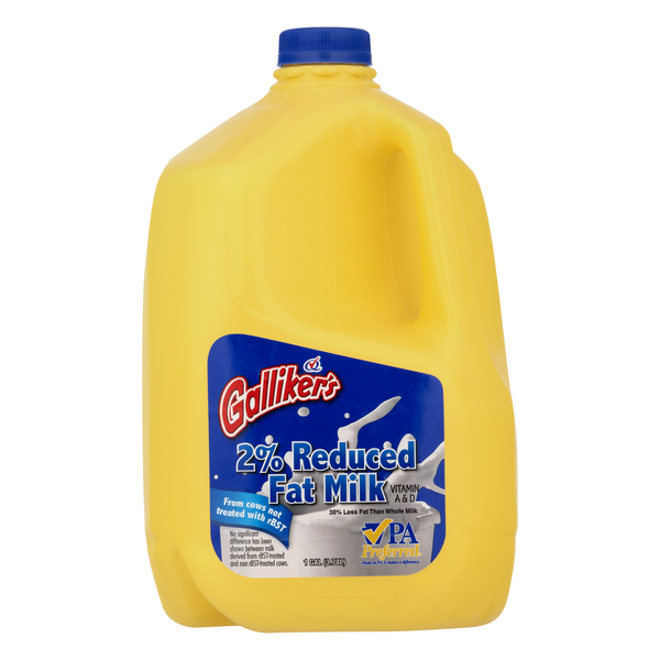 slide 1 of 1, Galliker's Milk, Reduced Fat, 2% Milkfat, 4 qt