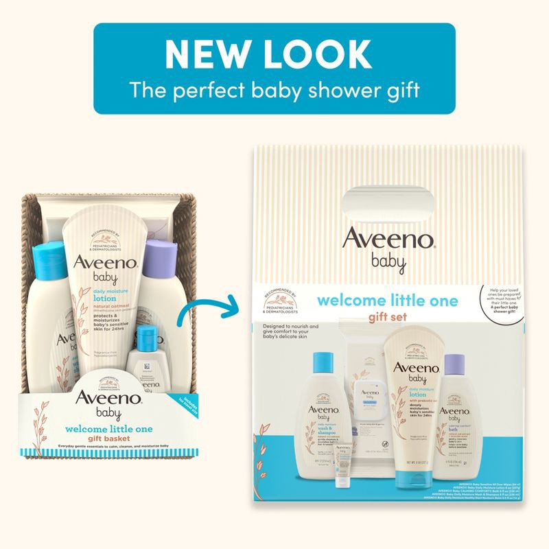 slide 3 of 8, Aveeno Baby Welcome Little One Essentials Skincare Gift Set Includes Wash, Lotion & Wipes - 5ct, 5 ct