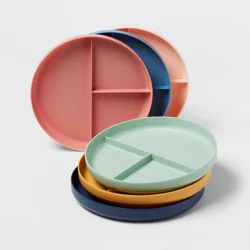 7" 6pk Plastic Divided Kids' Dinner Plates - Pillowfort™: Reusable, Dishwasher & Microwave Safe, Kids Dinnerware