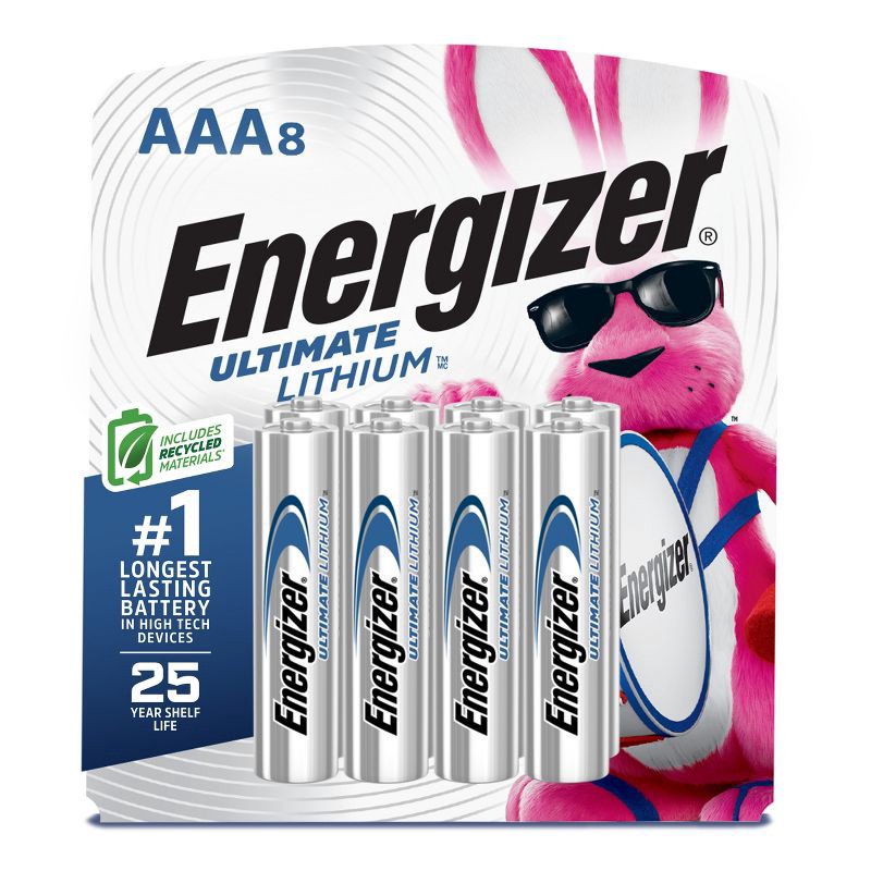 slide 1 of 10, Energizer Ultimate Lithium AAA Batteries - 8pk Lithium Battery: 1200mAh, Silver, 1.5V, 8 ct