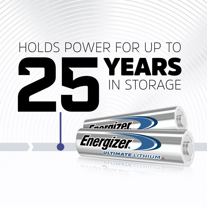 slide 5 of 10, Energizer Ultimate Lithium AA Batteries – 2pk Lithium Battery: Metallic Silver, 1.5 Output, 2 ct