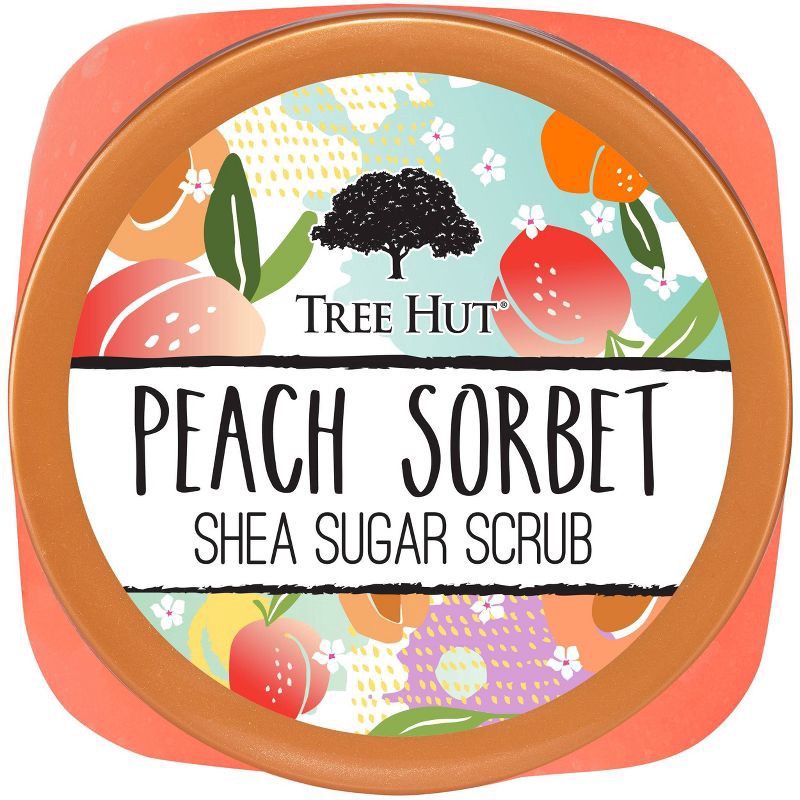 slide 2 of 8, Tree Hut Peach Sorbet Shea Sugar Grapefruit, Strawberry, Melon, Banana & Apricot Body Scrub - 18oz, 18 oz