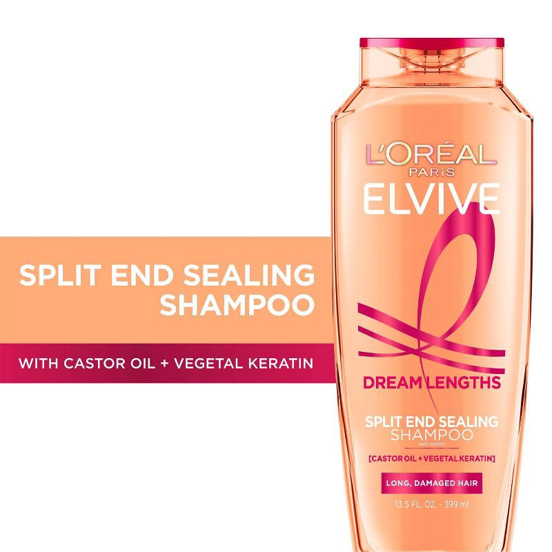 slide 2 of 8, L'Oreal Paris Elvive Dream Lengths Restoring Shampoo for Long & Damaged Hair - 13.5 fl oz, 13.5 fl oz