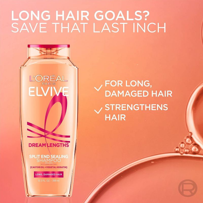 slide 4 of 8, L'Oreal Paris Elvive Dream Lengths Restoring Shampoo for Long & Damaged Hair - 13.5 fl oz, 13.5 fl oz