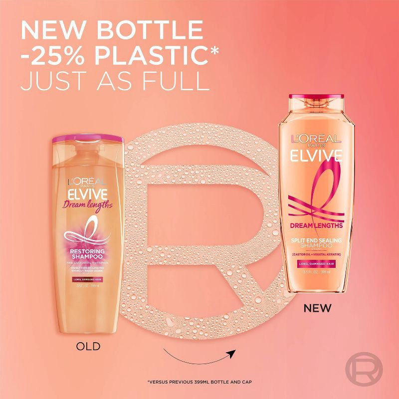slide 7 of 8, L'Oreal Paris Elvive Dream Lengths Restoring Shampoo for Long & Damaged Hair - 13.5 fl oz, 13.5 fl oz