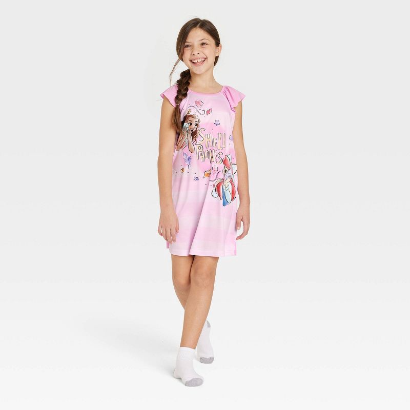 slide 3 of 3, Girls' Disney Princess Moana & Ariel Shell Phones Dorm NightGown - Pink S, 1 ct
