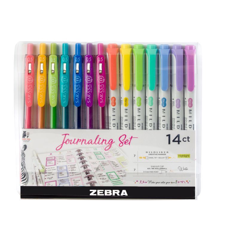 slide 1 of 6, Zebra 14ct Highlighters Journaling Set Gifting: Multicolored Mildliner Markers for Art & Stationery, 0.4mm Point, Ages 13+, 14 ct