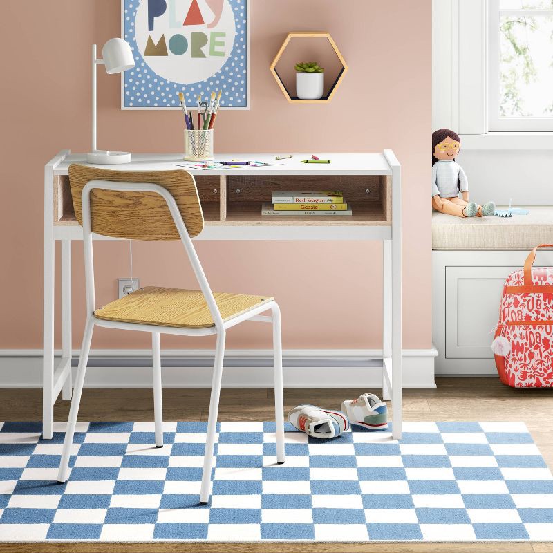 slide 2 of 4, 4'x5'5" Area Kids' Rug Checker Blue - Pillowfort™, 1 ct