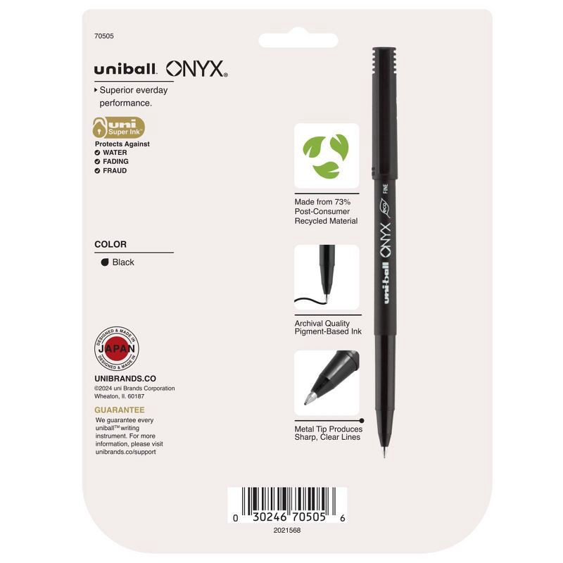 slide 7 of 8, uniball 18ct Onyx Rollerball Pens Black Fine Point 0.7mm Black Ink: Fade-Resistant, School Supplies, Pocket Clip, 18 ct