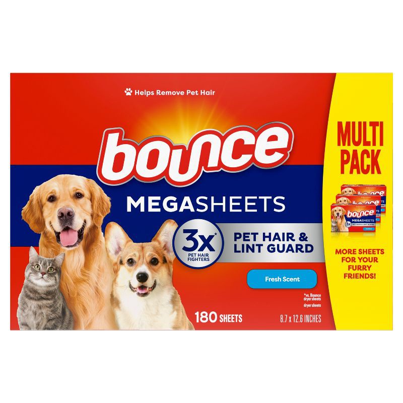 slide 7 of 8, Bounce Fresh Scent Pet Hair and Lint Guard Mega Fabric Softener Dryer Sheets - 180ct, 180 ct