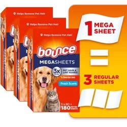 Bounce Fresh Scent Pet Hair and Lint Guard Mega Fabric Softener Dryer Sheets - 180ct