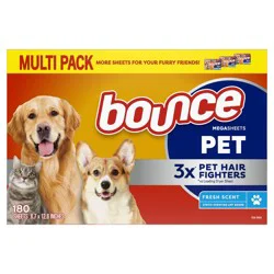Bounce Fresh Scent Pet Hair and Lint Guard Mega Fabric Softener Dryer Sheets - 180ct