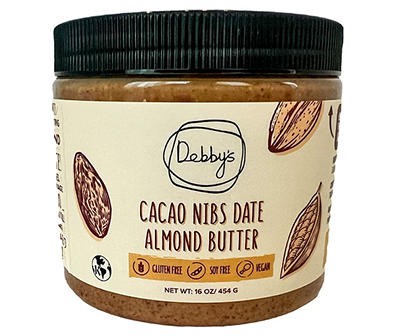 slide 1 of 1, Debby's Cacao Nibs Date Almond Butter, 16 Oz., 1 ct