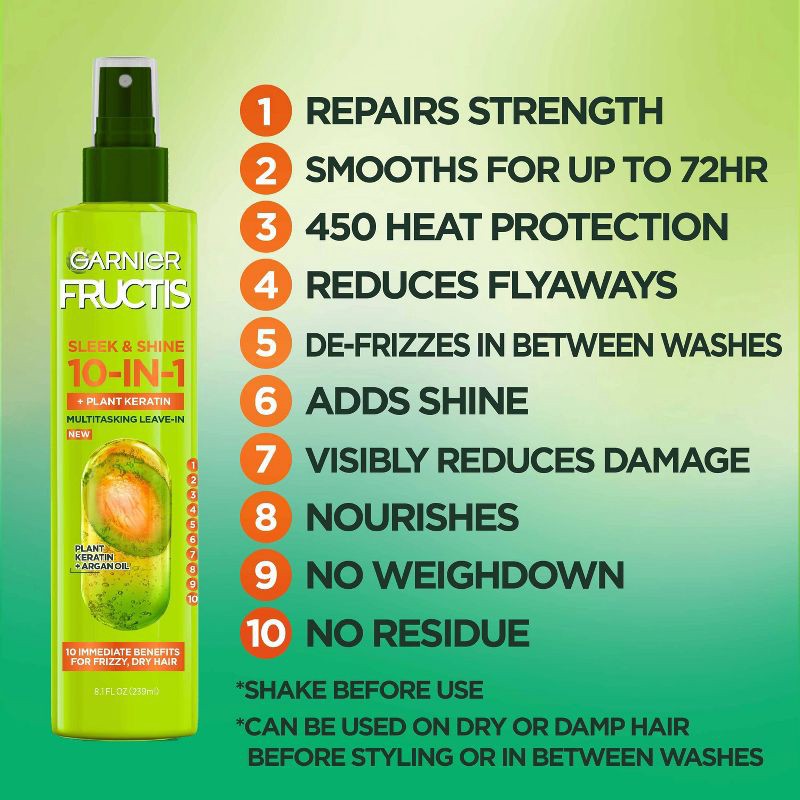 slide 3 of 6, Garnier Fructis Sleek & Shine 10-in-1 Hair Spray for Frizzy & Dry Hair - 8.1 fl oz, 8.1 fl oz