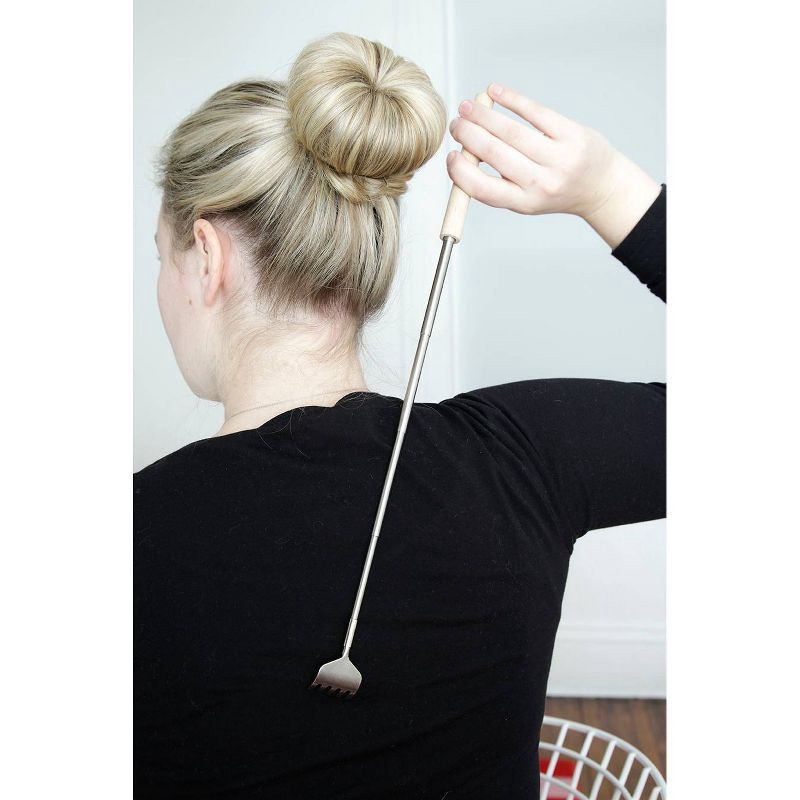 slide 4 of 5, Extendable Back Scratcher with Wood Handle: Kikkerland, Portable Handheld Massager for Adults, Non-Toxic, Manual Use, 1 ct