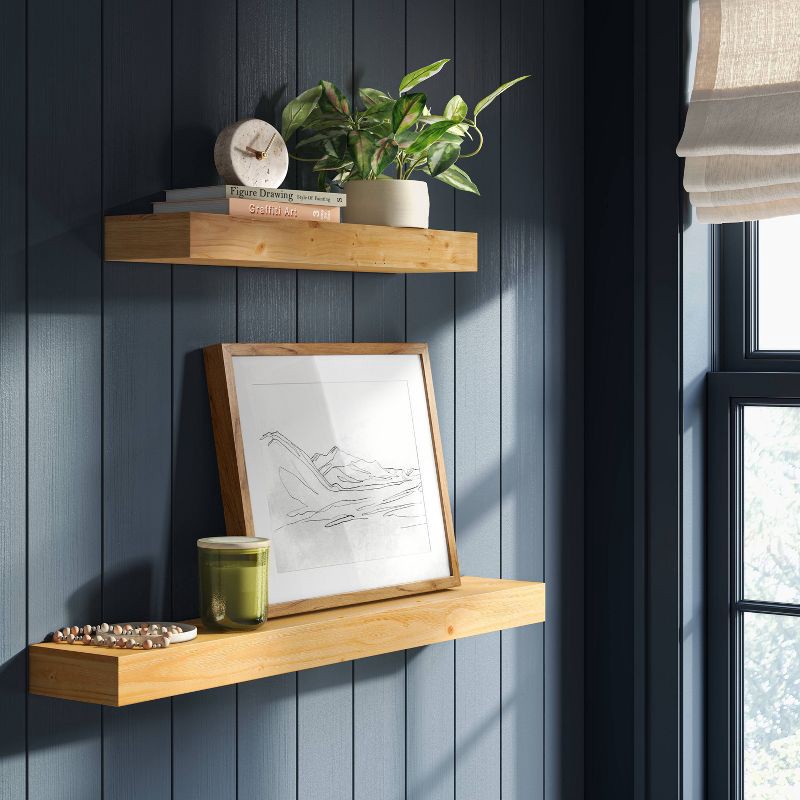 slide 2 of 4, 24" Floating Light Wood Shelf Natural - Threshold™: Modern Storage, Wall Mount, Includes Hardware, 1 ct